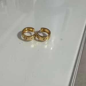 Gold Hoop Huggie Earrings with Engraved Circle Detail